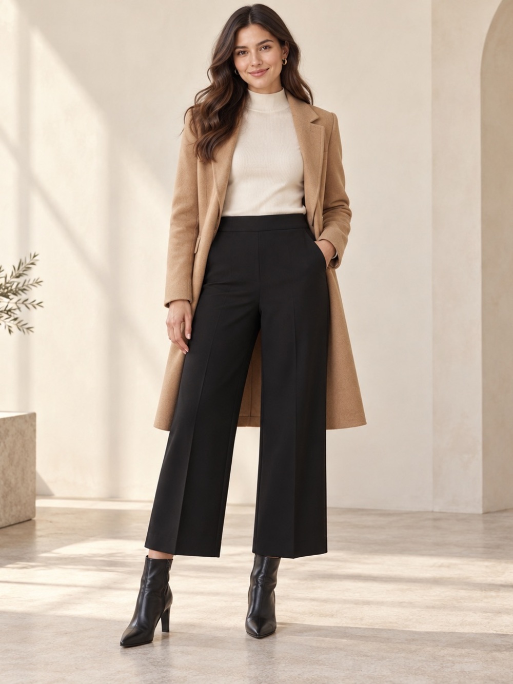 RW&CO Black High Rise Wide Leg Cropped Dress Pants Size 0